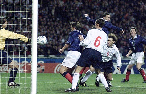 Don Hutchison scores versus England in the last  derby.